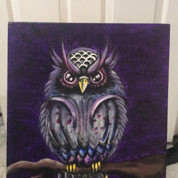 Original boho owl 12"* 9" acrylic on canvas - Picture 3 of 5